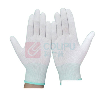 冰禹 防滑防护尼龙手套 工厂浸胶劳保手套 BYly-41 M 码 PU 涂指 (绿色) 10 双装