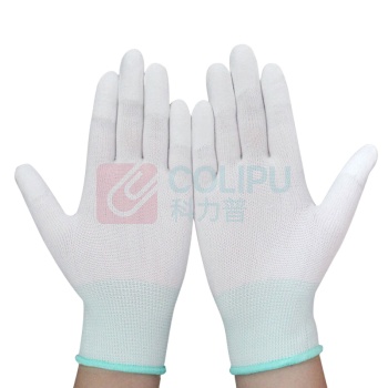 冰禹 防滑防护尼龙手套 工厂浸胶劳保手套 BYly-41 M 码 PU 涂指 (绿色) 10 双装
