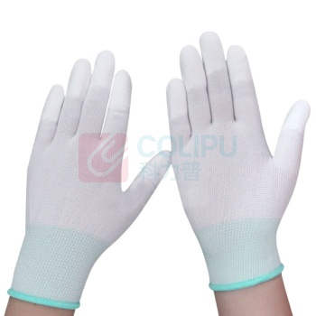 冰禹 防滑防护尼龙手套 工厂浸胶劳保手套 BYly-41 M 码 PU 涂指 (绿色) 10 双装