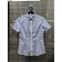 虎豹 女常服短袖衬衣 165/84 (白底蓝条) 面料成分:100%棉