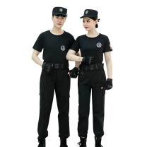 理联 夏季保安短袖 T恤工作服套装 LN-BAF10 M (黑色) 短袖T恤套装+腰带+帽子