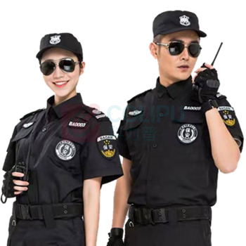 理联 夏季短袖 保安工作服套装 LN-BAF20D M (黑色) 短袖套装+腰带+帽子+标志