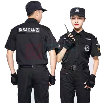 理联 夏季短袖 保安工作服套装 LN-BAF20D M (黑色) 短袖套装+腰带+帽子+标志