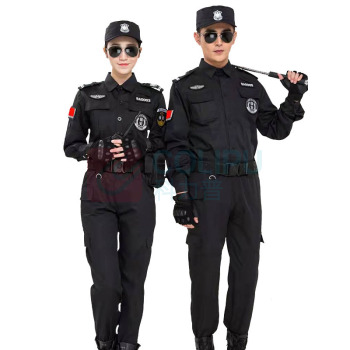 理联 夏季长袖 保安工作服套装 LN-BAF20C M (黑色) 长袖套装+腰带+帽子+标志