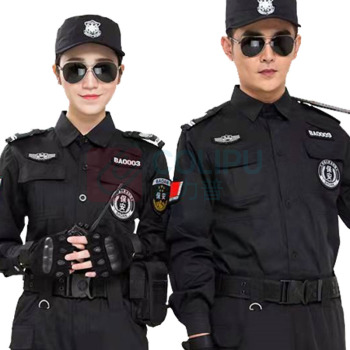 理联 夏季长袖 保安工作服套装 LN-BAF20C M (黑色) 长袖套装+腰带+帽子+标志