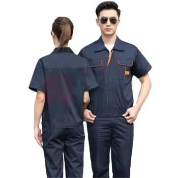 龙伟联合 夏季工作服短袖套装 LW-6017 175码 (藏蓝)