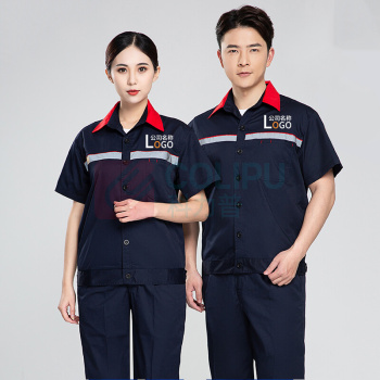 耀王 加油站同款防静电服工作服套装男夏季短袖长袖薄款劳保服带反光条舒适透气工装 QCCLW6036168 S/160 (宝蓝)