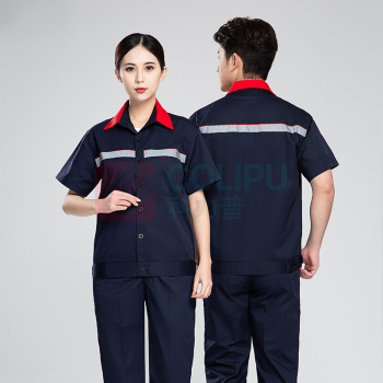 耀王 加油站同款防静电服工作服套装男夏季短袖长袖薄款劳保服带反光条舒适透气工装 QCCLW6036168 XL/175 (宝蓝)
