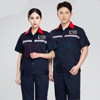 耀王 加油站同款防静电服工作服套装男夏季短袖长袖薄款劳保服带反光条舒适透气工装 QCCLW6036168 XL/175 (宝蓝)