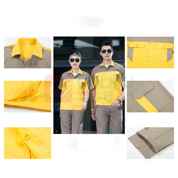 耀王 全棉工作服男套装夏季短袖薄款劳保服电工焊工工地纯棉工程服舒适耐磨工装 QCCLW6614174 L/170 (卡其拼灰)