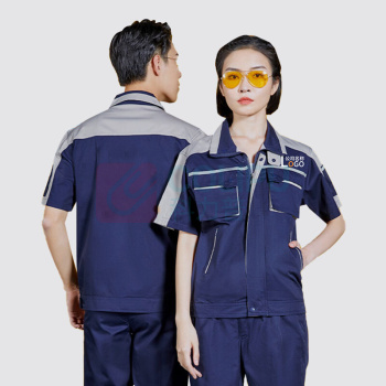 耀王 拼色工作服套装男夏季短袖工厂汽修工地薄款带反光条劳保服耐磨工作服定制JCX105艳蓝拼银灰套装L/170 QQCJCX105204 4XL/190 (艳蓝拼银灰)