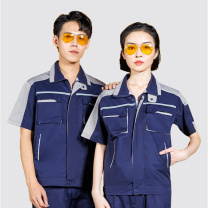 耀王 拼色工作服套装男夏季短袖工厂汽修工地薄款带反光条劳保服耐磨工作服定制JCX105艳蓝拼银灰套装L/170 QQCJCX105204 4XL/190 (艳蓝拼银灰)