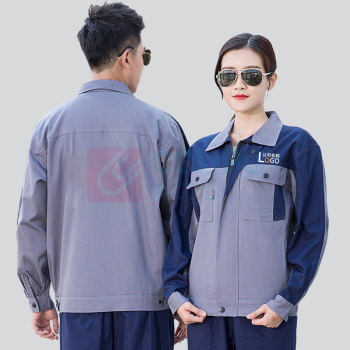 耀王 春秋纯棉拼色工作服套装男女款长袖耐磨工程服汽修全棉焊工劳保服工装定制LW8014灰拼藏蓝套装L/170 YW-GCF19DGYJ8014 2XL/180 (灰拼藏蓝)