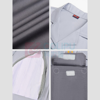 耀王 工作服夏季长袖套装男车间工厂工地汽修拼色劳保工作服耐磨舒适透气工作服 YW-JCHH-XD100 M/165 (浅灰拼艳蓝)