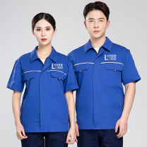 耀王 纯棉劳保工作服夏季薄款短袖套装男带反光条耐磨防烫劳保服电工焊工车间全棉工作服 QCCGYJ901195 S/160 (宝蓝)