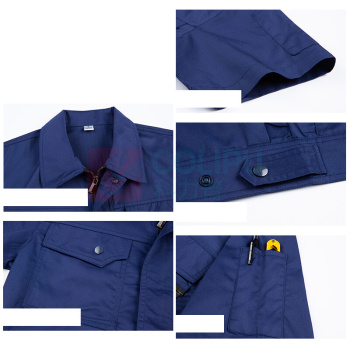 耀王 防静电服劳保工作服夏季短袖套装男加油站化工电子汽修劳保服耐磨防烫工作服70 QCCLW518B201 L/170 (藏蓝)