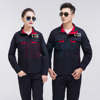 耀王 春秋纯棉工作服套装男女长袖电焊劳保服工厂汽修耐磨工装全棉厚款工程服 YW-GCF19DGYJ6901 S/160 (藏蓝拼红)