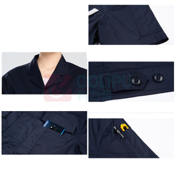 耀王 CVC防静电服工作服夏季短袖套装男加油站汽修车间劳保服舒适透气劳保工作服 QCCDK02273 M/165 (宝蓝灰兜)
