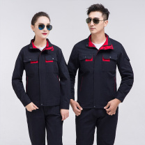耀王 春秋纯棉工作服套装男女长袖电焊劳保服工厂汽修耐磨工装全棉厚款工程服 YW-GCF19DGYJ6901 L/170 (宝蓝拼灰)