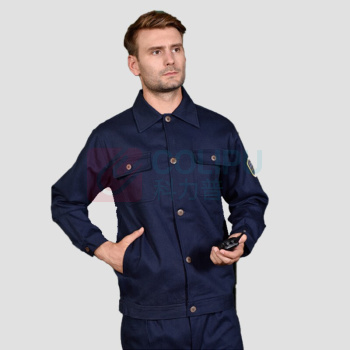 耀王 纯棉防阻燃工作服春秋长袖电焊劳保服耐高温防烫化工特种防护服 YW-GCF19DTZ001 XL/175 (艳蓝)