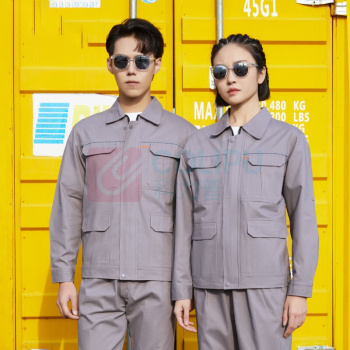 耀王 高端纯棉带反光条工作服套装男女春秋长袖物业电工劳保服全棉工程服 YW-JCHH-JC129 L/170 (深灰)
