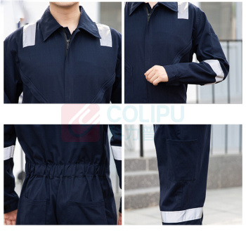 耀王 全棉连体服套装男工厂电焊工机修多口袋高亮反光条劳保服耐磨透气纯棉连体工作服 QM217 M/165 (深蓝)