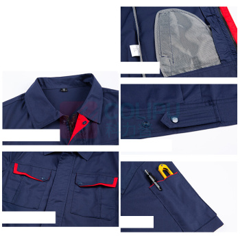耀王 CVC棉工作服夏季长袖薄款套装男电工焊工汽修车间劳保服舒适透气工作服 QCCGYJ881183 M/165 (藏蓝红兜)