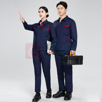 耀王 CVC棉工作服夏季长袖薄款套装男电工焊工汽修车间劳保服舒适透气工作服 QCCGYJ881183 2XL/180 (藏蓝红兜)