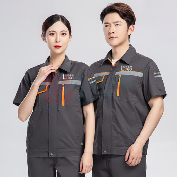 耀王 CVC劳保工作服夏季短袖套装男薄款带反光条舒适透气耐磨劳保服工地汽修铁路工作服 QCCJCX130195 S/160 (深灰)