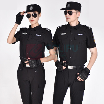 耀王 夏季速干保安服短袖套装男吸汗透气速干衣作训服酒店门卫物业安保执勤保安工作服 JFSG L/170 (黑色)