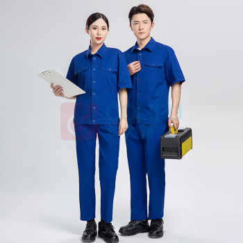 耀王 纯棉工作服夏季短袖套装男透气舒适耐磨防烫劳保服电焊焊工车间工厂汽修工作服 QCCQJ8305D204 S/160 (宝蓝)