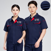 耀王 CVC棉工作服夏季短袖薄款套装男电工焊工汽修车间劳保服舒适透气工作服 QCCGYJ801177 M/165 (藏蓝灰兜)