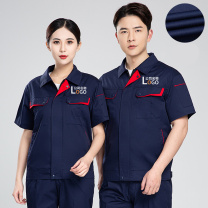 耀王 CVC棉工作服夏季短袖薄款套装男电工焊工汽修车间劳保服舒适透气工作服 QCCGYJ801177 XL/175 (藏蓝灰兜)