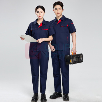 耀王 CVC棉工作服夏季短袖薄款套装男电工焊工汽修车间劳保服舒适透气工作服 QCCGYJ801177 2XL/180 (藏蓝灰兜)