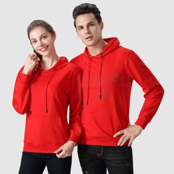 AETEL 纯棉卫衣工作服男团队聚会班服企业广告文化衫连帽长袖外套女 A-NS2255BK (红色) 可现做logo