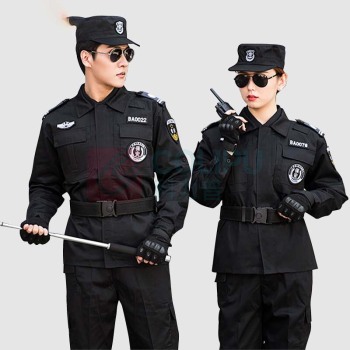AETEL 保安工作服春秋套装男短袖保安服长袖保安制服特训作训服 A-BAZXF 春秋套装+标贴+腰带+帽子 可现做logo