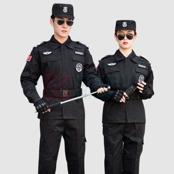 AETEL 保安工作服春秋套装男短袖保安服长袖保安制服特训作训服 A-BAZXF 春秋套装+标贴+腰带+帽子 可现做logo