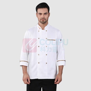 AETEL 厨师工作服男女长袖秋季装厨师服酒店后厨餐饮工衣厨房 QJ领口美食长袖 单上衣 QJ领口美食长袖 (白,红,黑,蓝) 可现做logo