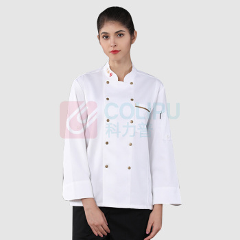 AETEL 厨师工作服男女长袖秋季装厨师服酒店后厨餐饮工衣厨房 QJ领口美食长袖 单上衣 QJ领口美食长袖 (白,红,黑,蓝) 可现做logo