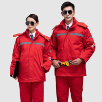 AETEL 加油站防静电冬季工作服棉衣男冬天油田工服工厂车间劳保服棉袄 A-SQA905 (红色棉服+棉裤 可现做logo)