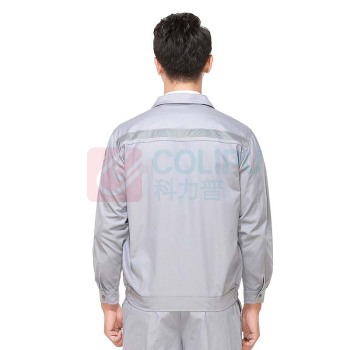 AETEL 防静电工作服套装男女夏季长短袖劳保服电焊汽修工程服春秋工装 YXS8010 (灰色春秋套装 可现做logo)