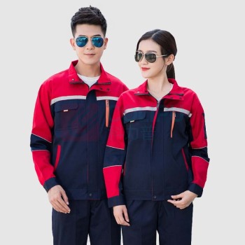 AETEL 长袖工作服套装男女劳保服春秋电焊工服汽修维修工装厂服 YGC8001 (藏蓝拼红套装 可现做logo)