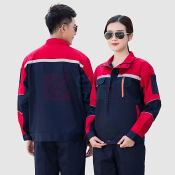 AETEL 长袖工作服套装男女劳保服春秋电焊工服汽修维修工装厂服 YGC8001 (藏蓝拼红套装 可现做logo)