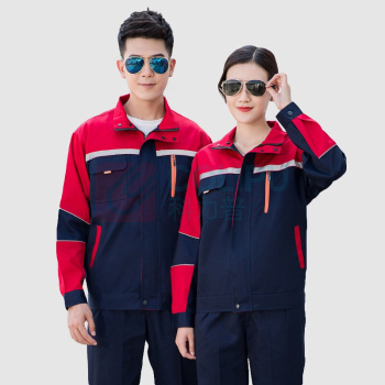 AETEL 长袖工作服套装男女劳保服春秋电焊工服汽修维修工装厂服 YGC8001 (藏蓝拼红套装 可现做logo)