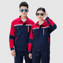 AETEL 长袖工作服套装男女劳保服春秋电焊工服汽修维修工装厂服 YGC8001 (藏蓝拼红套装 可现做logo)