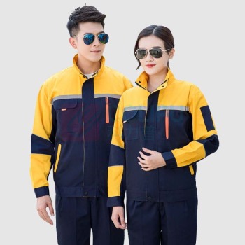 AETEL 长袖工作服套装男女劳保服春秋电焊工服汽修维修工装厂服 YGC8001 (藏蓝拼黄套装 可现做logo)