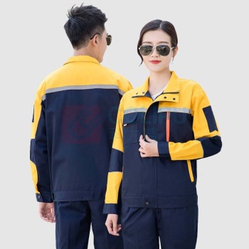 AETEL 长袖工作服套装男女劳保服春秋电焊工服汽修维修工装厂服 YGC8001 (藏蓝拼黄套装 可现做logo)