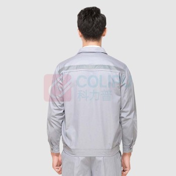 耐典 防静电工作服套装上衣裤子春秋长袖劳保服男女同款电焊汽修工程服 防静电反光条 灰色 YGC8010 (灰色)