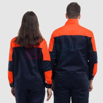 耐典 春秋加厚长袖工作服套装男上衣 汽修工程服 男女劳保工服 工装制服 ND-100 (藏蓝拼橘红套装)