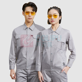 耐典 夏季纯棉透气工作服短袖套装长袖男女电工焊工劳保服工厂车间工装 ND-201 (浅灰长袖套装) 可现做logo